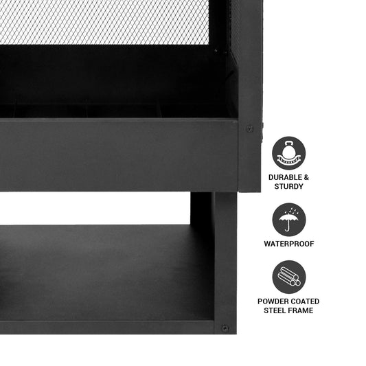 MaxxGarden Helios garden fireplace - patio fireplace - outdoor fire pit - with spark protection for relaxation - with steel grid - firewood storage space in the bottom compartment - Ø45x100 cm - black