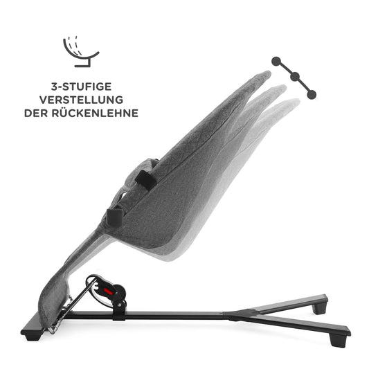 Children's Baby Bouncer MIMI, play bar with 2 toys, adjustable backrest, soft material, minimalist Scandinavian design, foldable, gray.