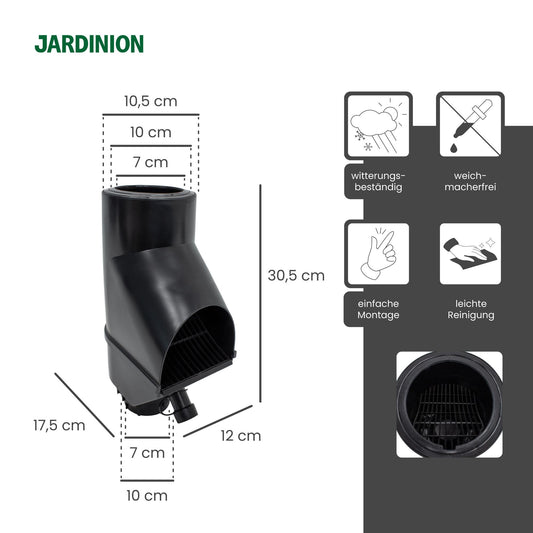 Jardinion rainwater filter, downpipe leaf diverter Black 30.5 x 12 x 17.5cm Rainwater collector for downpipe DN75, DN85, DN100