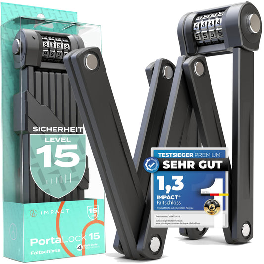 Impact PortaLock 15 - folding lock bike combination lock - security level 15 bike combination lock - 110cm with holder - bike lock folding lock