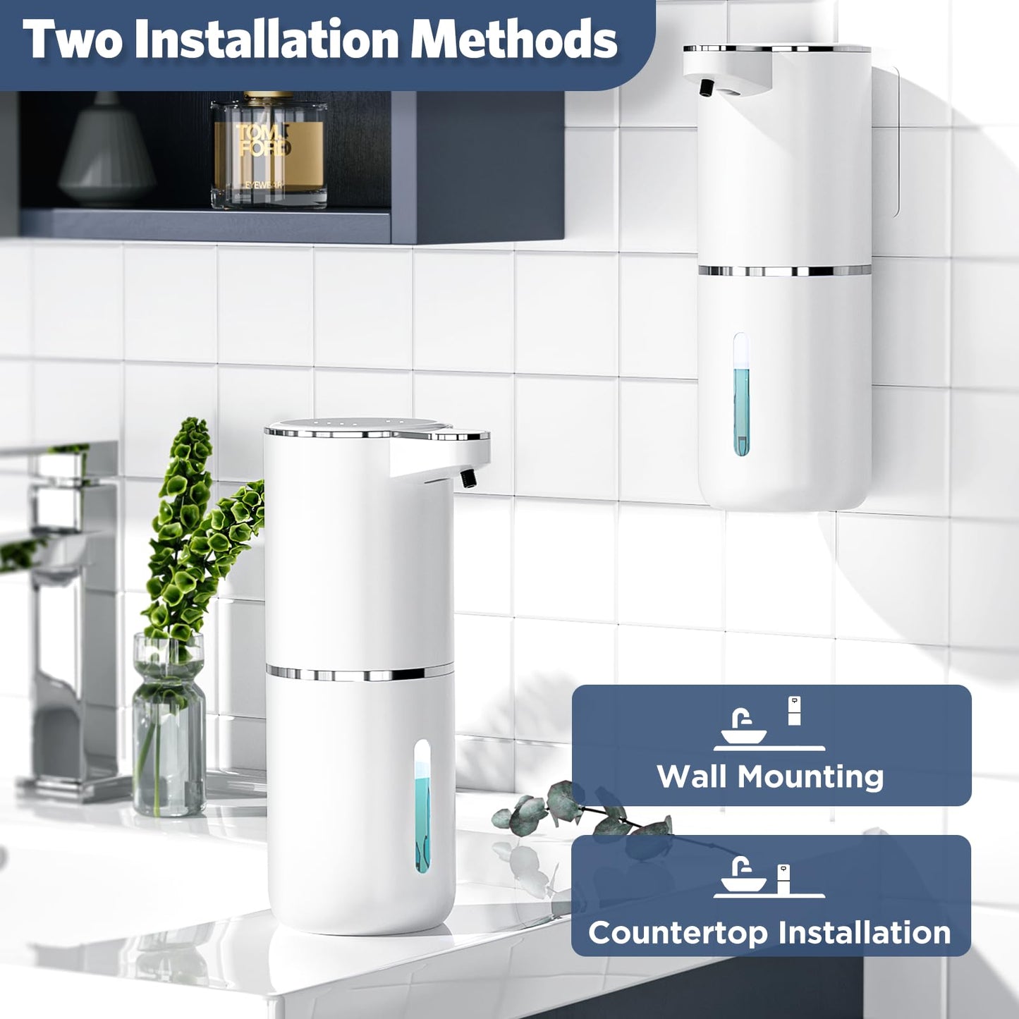 HAPPHOOH Automatic Soap Dispenser Wall-Mounted Touchless Foaming Soap Dispenser with 4 Adjustable Levels, USB Rechargeable Electric Soap Dispenser Sensor 380ml for Bathroom/Kitchen.