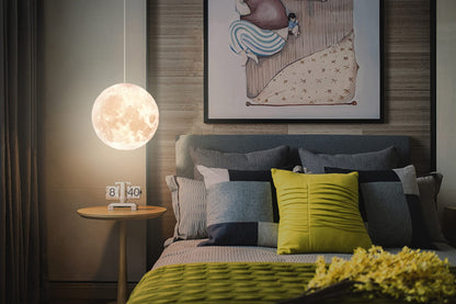 KRIPINC 3D Printing Ceiling Lamp Moon, Creative Pendant Light Moon, Moon Lamp Ceiling Light, Adjustable Height E27 Planet Lamp for Kids' Room Bedroom Living Room Restaurant Bar, Diameter 22cm