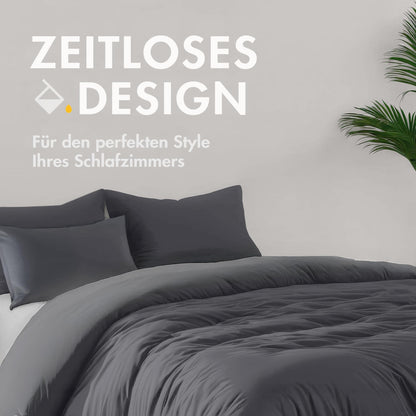 Sleeptime 100% Cotton Bedding 240cm x 220cm Grey/Anthracite - soft & wrinkle-free duvet covers with snap buttons - two-tone bedding set with 2 pillowcases 60cm x 70cm