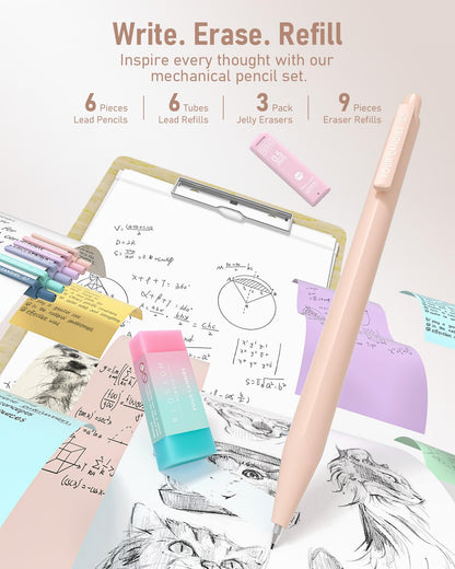 Four Candies 39-Piece School Supplies with Pencil Case, 12 Pastel Highlighters, 5 Gel Pens, 6 Mechanical Pencil Set, Aesthetic Pens, and Cool Stuff for Teenage Girls School Essentials Clean Girl (Cream)