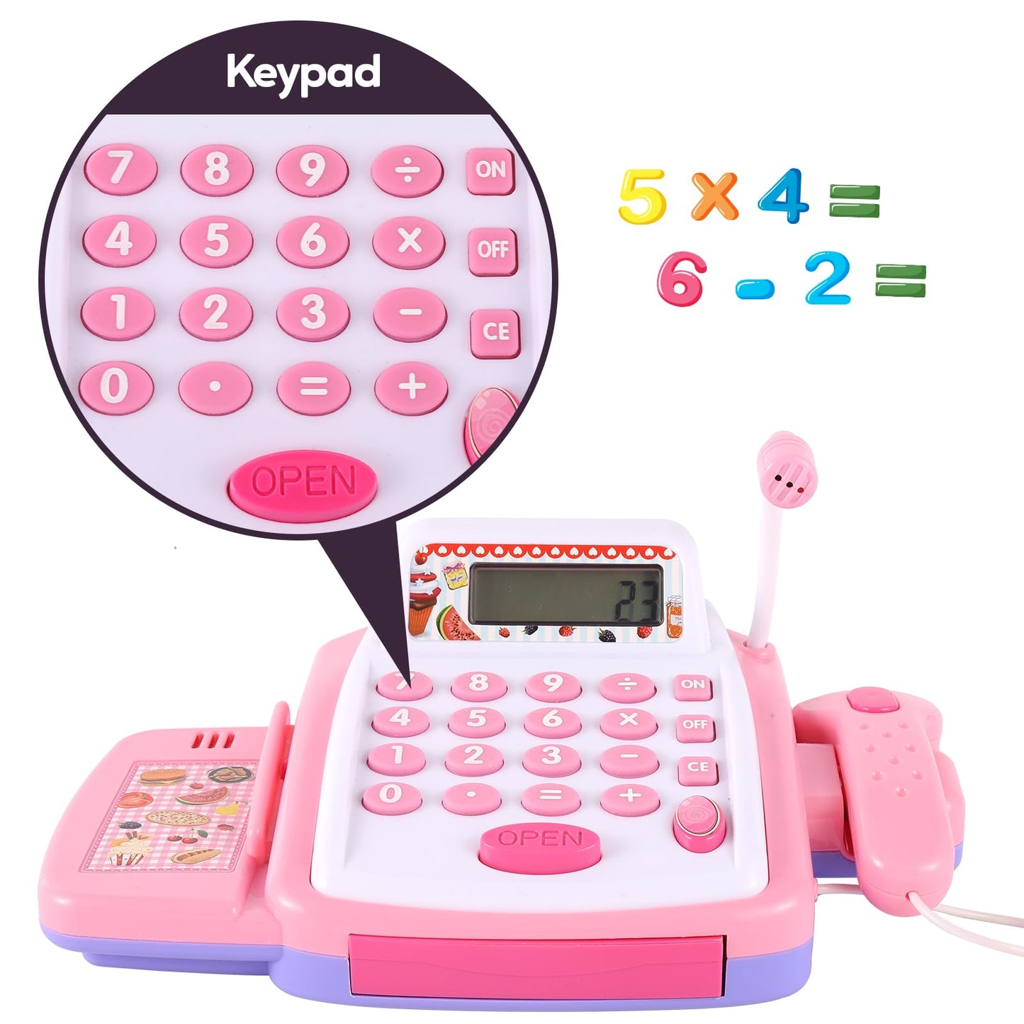 Toy cash register for children with scanner and sound, toy shop accessories, toy cash register, toy supermarket role-play gift for girls and boys aged 3 and up