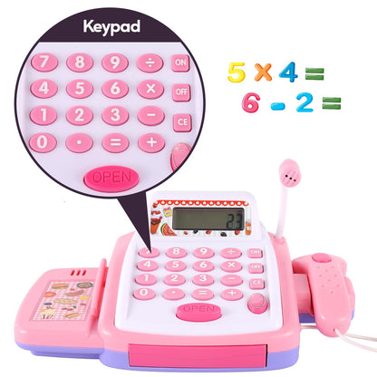 Toy cash register for children with scanner and sound, toy shop accessories, toy cash register, toy supermarket role-play gift for girls and boys aged 3 and up
