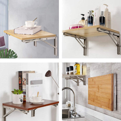 YUMORE Folding Shelf Bracket Heavy Duty 350mm, YUMORE Folding Shelf Brackets Stainless Steel Folding Shelf Supports Wall Table Brackets Folding Hinge for Benches Shelves Wall Mount, Space Saving, Capacity 330 lb [2PACK]