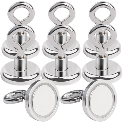MIN CI 8 Pack Magnetic Hooks, 32mm Neodymium Magnets with 36kg(79lbs) Pulling Force, Eyelet Magnet Hook Magnetic Holder Round Magnet Hooks for Camping Garage Kitchen Office