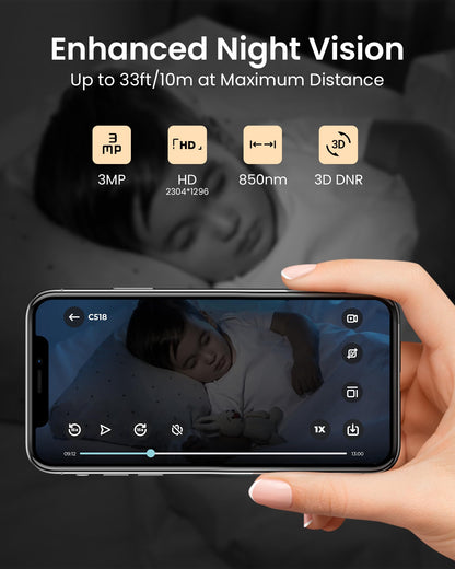ZOSI 2K WiFi Indoor Surveillance Camera, 360° Rotatable Camera for Baby, 2.4/5GHz WiFi, AI Person Detection, Auto-Tracking, One-Touch Call, C518.