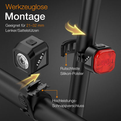 Tavaler Bike Light Set USB Rechargeable | StVZO Approved Bike Light Set | IPX5 Waterproof Bike Light Set LED | Front Bike Light | Rear Bike Light & Bike Tail Light