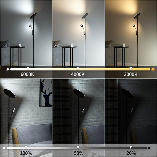 35W LED Floor Lamp Dimmable Black, 4200LM Reading Lamp with Remote Control & Touch Control, 3000-6000K LED Torchiere with Reading Lamp, Floor Lamps for Living Room Bedroom Office