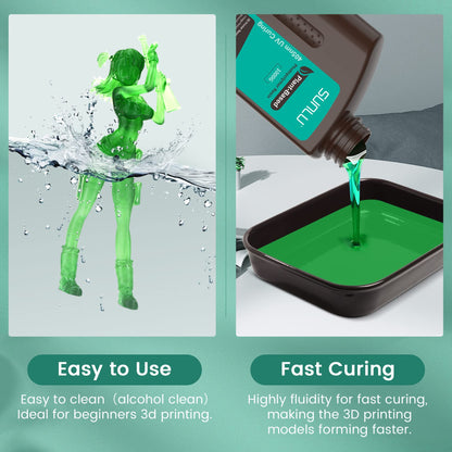 SUNLU 3D Printer Plant Based Resin, 1KG 405nm UV Odorless Eco Resin for 4K/8K LCD/DLP/SLA Resin 3D Printers, Environmentally Friendly 3D Printing Resin, Low Shrinkage, Fast Curing, Clear Green 1000g
