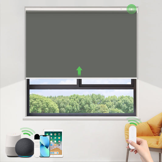 HOMEDEMO Electric Blinds Rechargeable Blackout Roller with Motor & Remote Control, Dark Grey 45x110cm (WxH), Roller Inside without drilling clamp fix/with drilling, Smart Roller compatible with Alexa.
