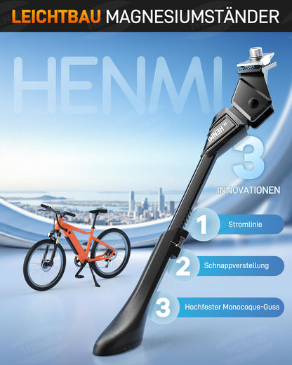 HENMI Bike Stand 24-29 Inch Adjustable Height for E-Bike, Mountain Bike, Trekking Bike, City Bike. Center Stand for easy parking. Available in Pro, Pro+, and Ultra models.