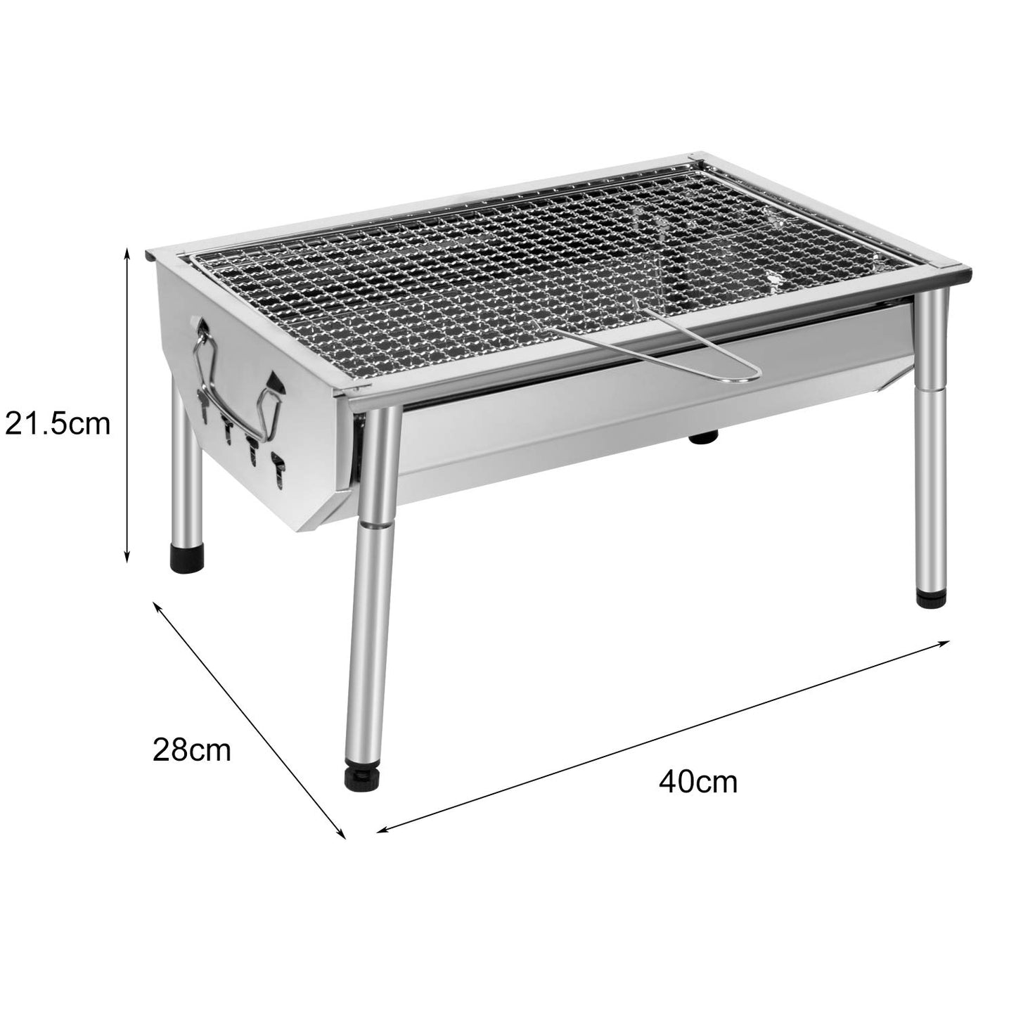 SunJas picnic grill stainless steel charcoal grill small portable camping grill detachable BBQ grills for outdoor garden party etc. (40 x 28 x 21.5 cm)