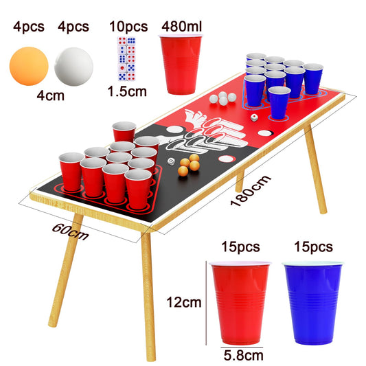 Faburo table tennis balls cup set, 180x60cm table mat set with 30 cups+8 table tennis balls+10 dice+table mat, party cup table mat game for party Christmas, red table mat