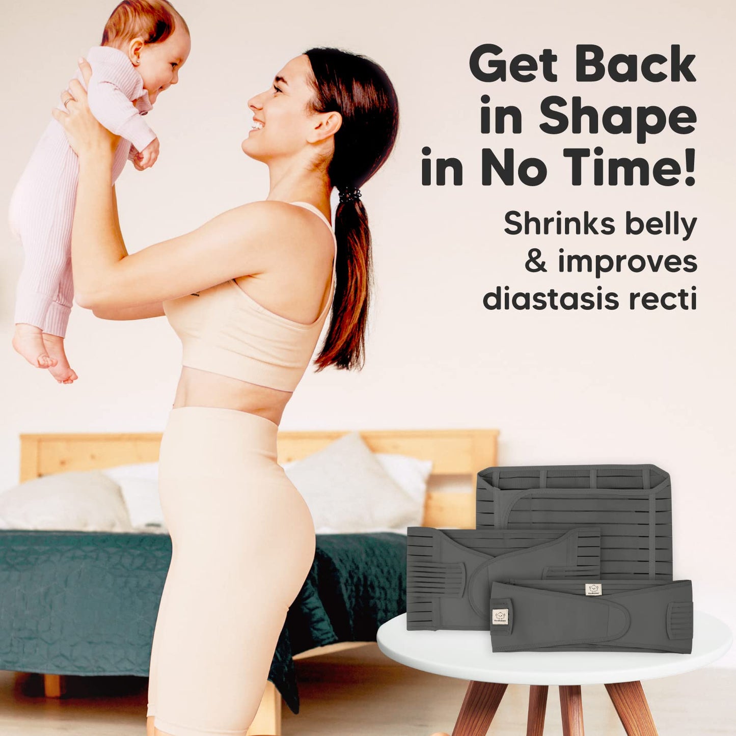 KeaBabies Revive 3 in 1 Postpartum Belt for Women - Belly Belt After Birth C-Section, Postpartum Recovery Belt, Belly Wrap After Birth, Pregnancy Belly Band (Mystic Gray, M/L)