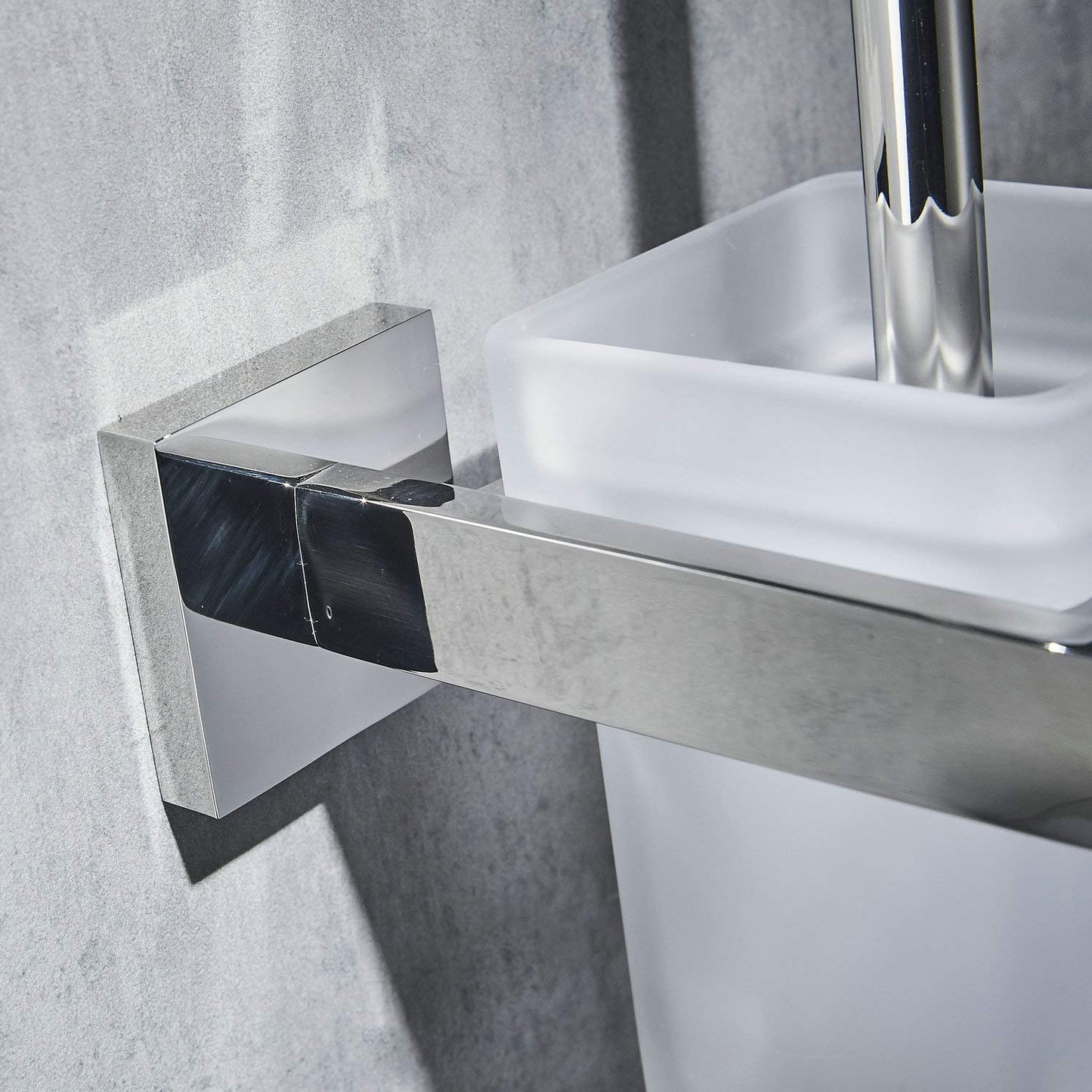 Toilet brush and holder wall mounted brush holder, chrome, toilet set toilet brush set made of 304 stainless steel and frosted glass for bathroom