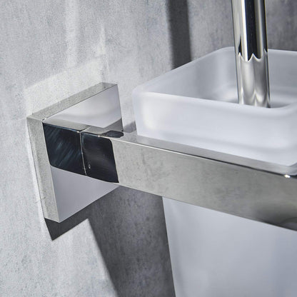 Toilet brush and holder wall mounted brush holder, chrome, toilet set toilet brush set made of 304 stainless steel and frosted glass for bathroom