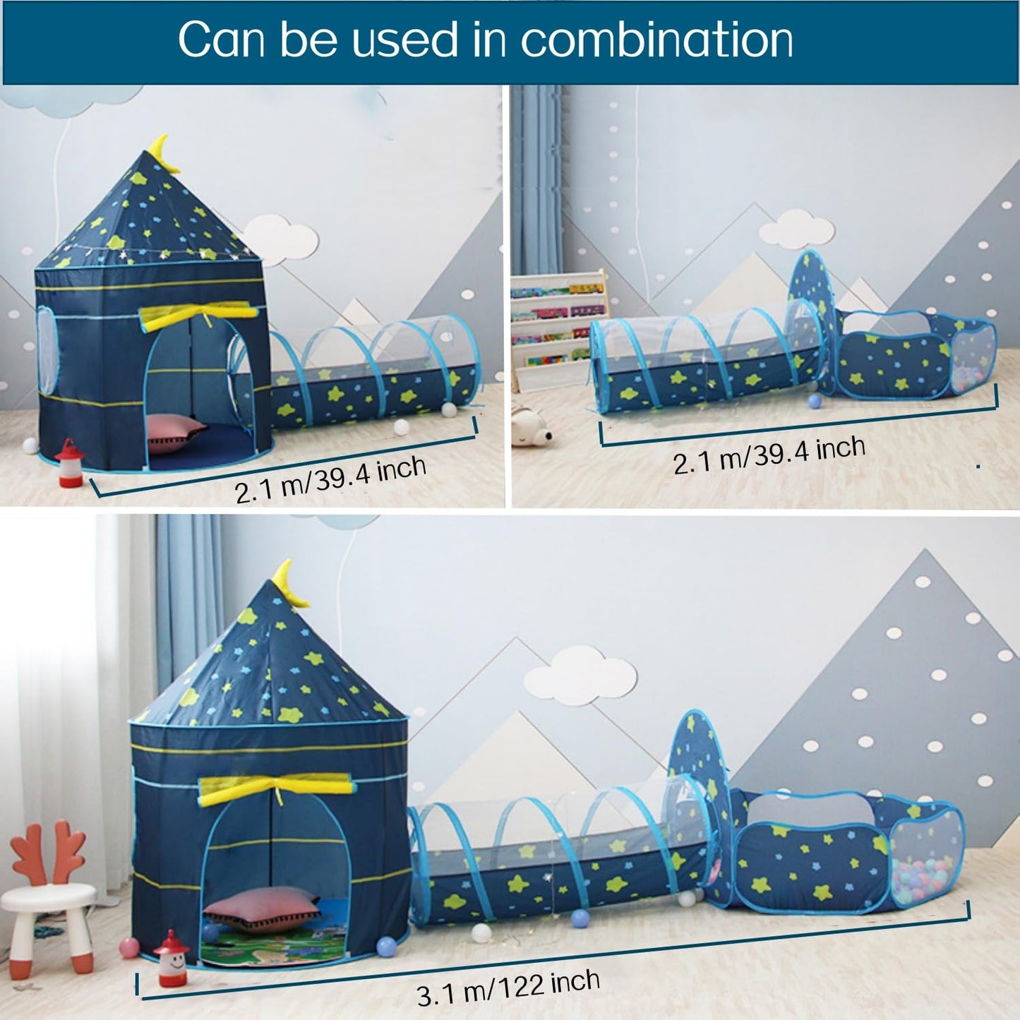 Benebomo play tent with tunnel, 3 in 1 play tent, ball pit with tunnel, crawl tunnel with tent, outdoor/indoor garden playhouse tent for boys girls.