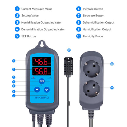 Inkbird IHC-200 moisture controller 220V Plug and Play Hygrostat, humidifier dehumidifier for mushroom greenhouse terrarium