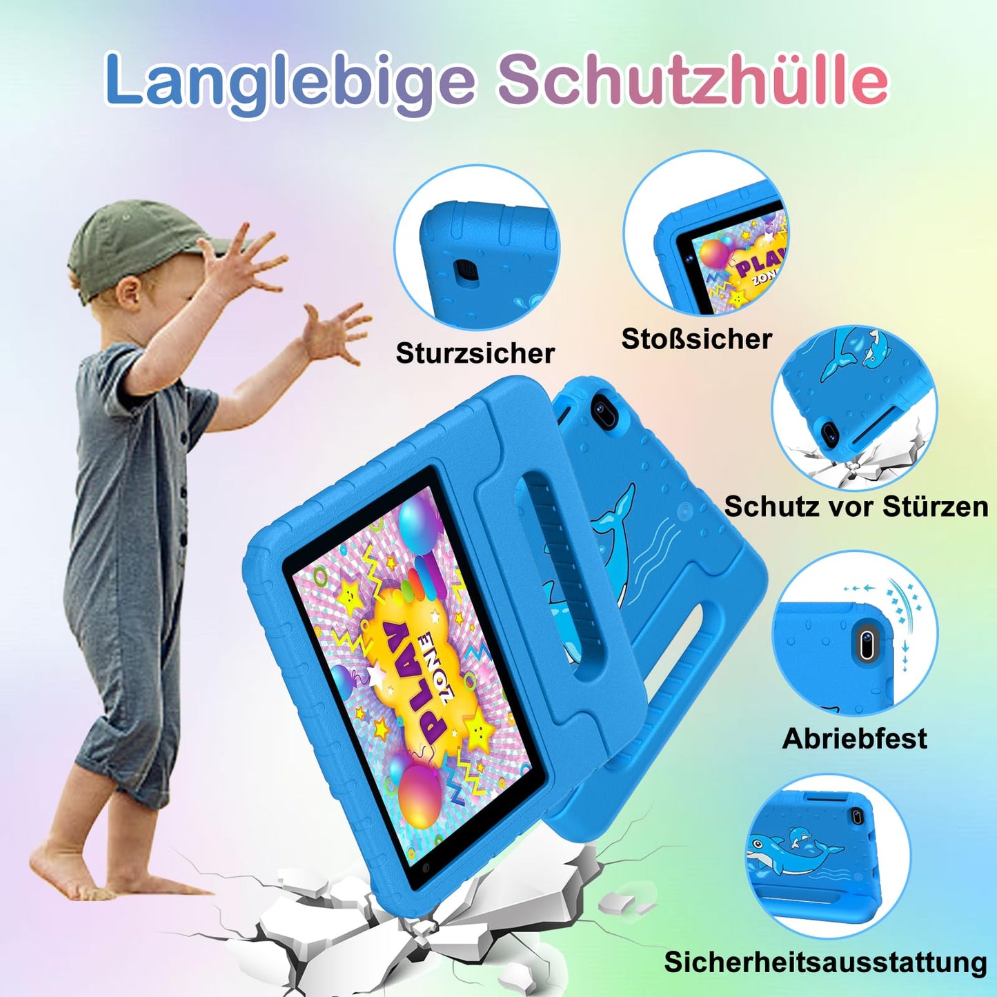 Biegedy Android 14 tablet, 7 inch, 10GB RAM + 64GB ROM/TF 512GB, Octa-core 1.8GHz | Child Educational | Parental Control | 5G Wi-Fi | Dual Camera | BT 5.0, With Blue Holster