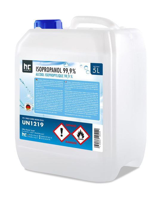 5L Isopropanol 99.9% IPA by Höfer Chemie freshly filled in a convenient 5L canister - perfect as a solvent and grease remover.