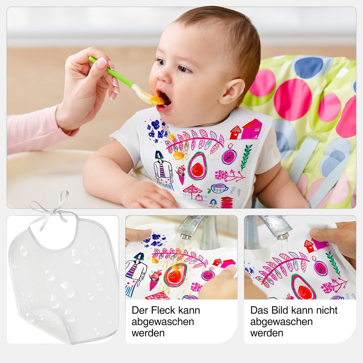 APOGO Bibs for Painting 10 Pieces White Bibs 29.5 * 25.3cm Made of Cotton and Waterproof Side, with 24 Textile Ties and 4 Templates for Boy and Girl Baby Shower Party Decorations