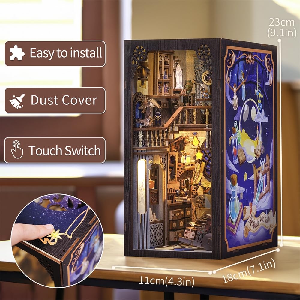 CUTEBEE Book Nook Kit - DIY Dollhouse Houses, Miniature House Building Kit for Adults with LED Lighting, 3D Puzzle & Bookshelf | Creative set for bookshelf decor | Gift (The Nebula Rest Room)