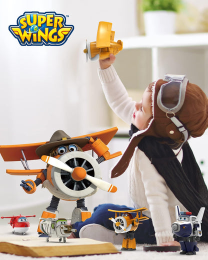 Super Wings Transforming Grand Albert toy plane and robot figure. Convertible figure and robot from the animated series. Suitable for children aged 3 years and up. 12 cm, orange.