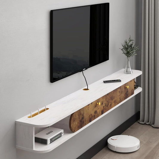 Pmnianhua TV Floating Lowboard, Hanging TV Cabinet, Wall Mounted Floating TV Stand Entertainment Media Console Center Large Storage Cabinet for Living Room Home Office (Vintage Brown)