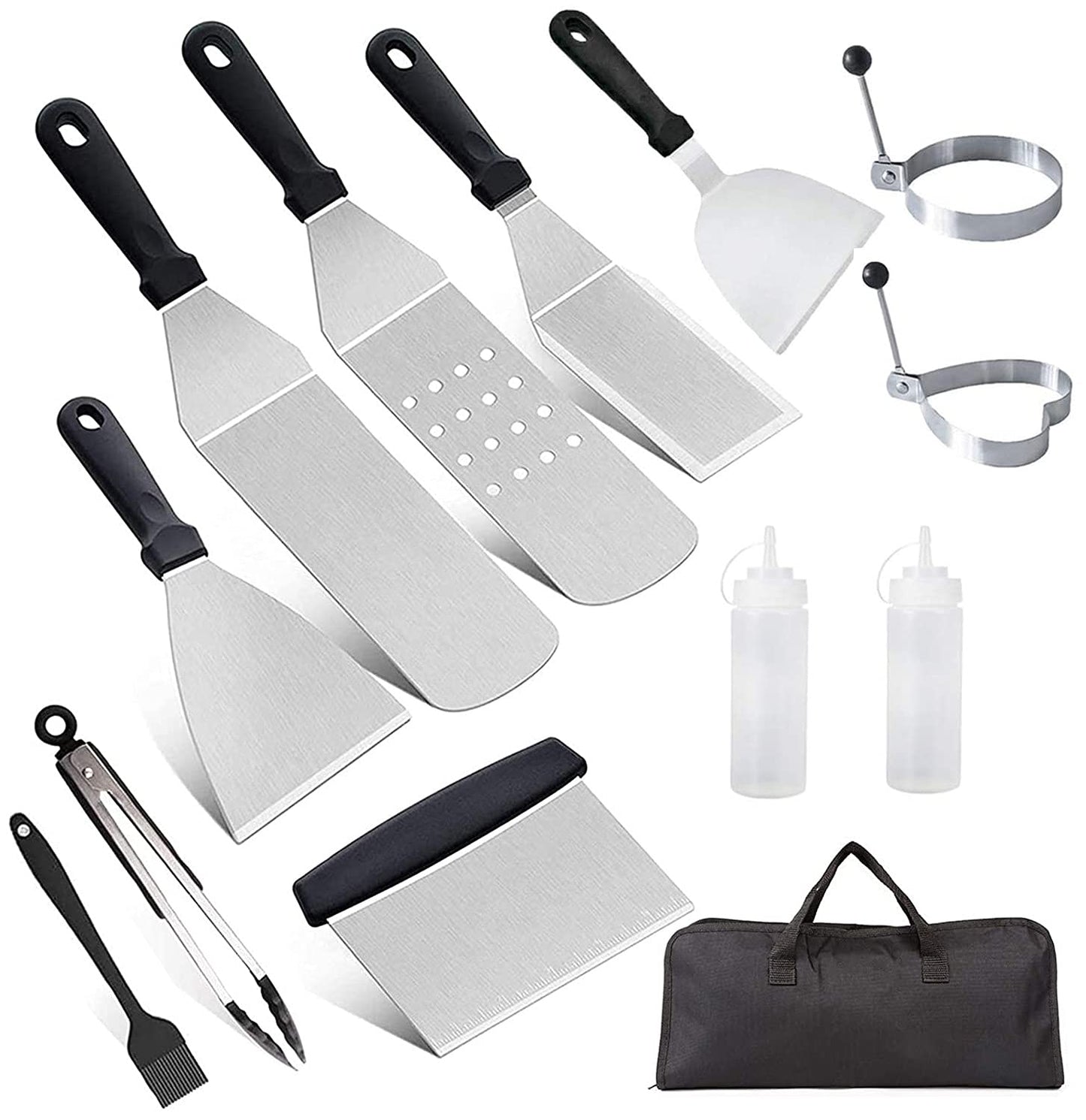 12pcs grilling spatula set, AMZMUKAUP grill turner BBQ tool kit stainless steel with carrying bag, perfect for outdoor grilling, Father's Day, birthday, Christmas, teppanyaki, and camping.