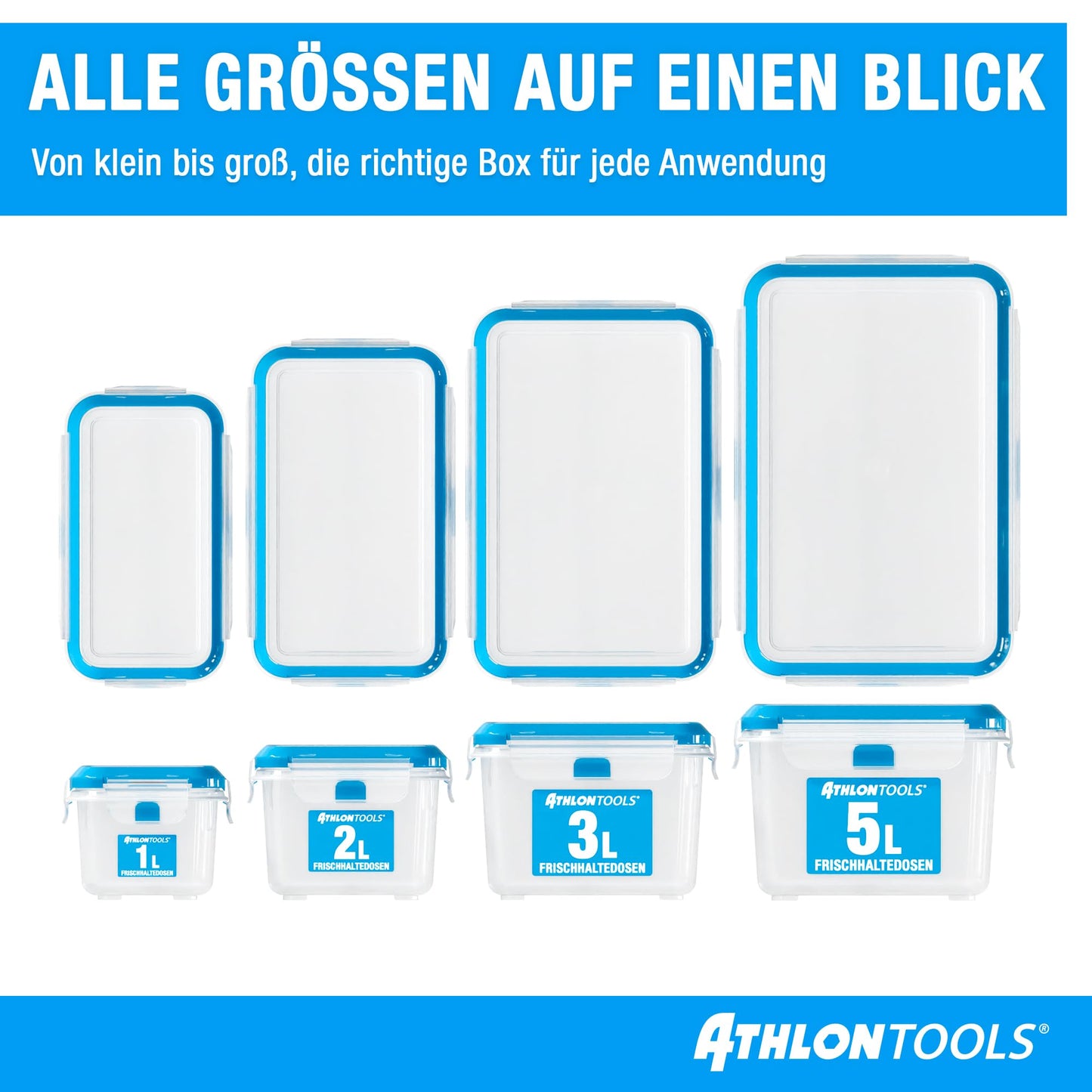 ATHLON TOOLS 4x 3L Fresh-keeping container set in gastro-quality - 100% airtight and leak-proof -40 to +100 degrees - for all foods - BPA-free - storage containers for refrigerator (3 L | 4 pcs)