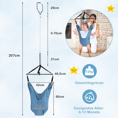 COSTWAY Baby Door Jumper, Adjustable Length, Door Swing, Door Frame Jumper with Door Clamp, for Infants 6-12 Months (Blue)