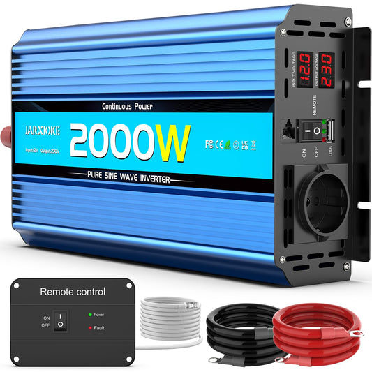 2000W Pure Sine Wave Inverter 12V to 230V Power Inverter DC Converter with AC Outlets USB Ports and LED Display for RV Car (Peak Power 4000 Watt)