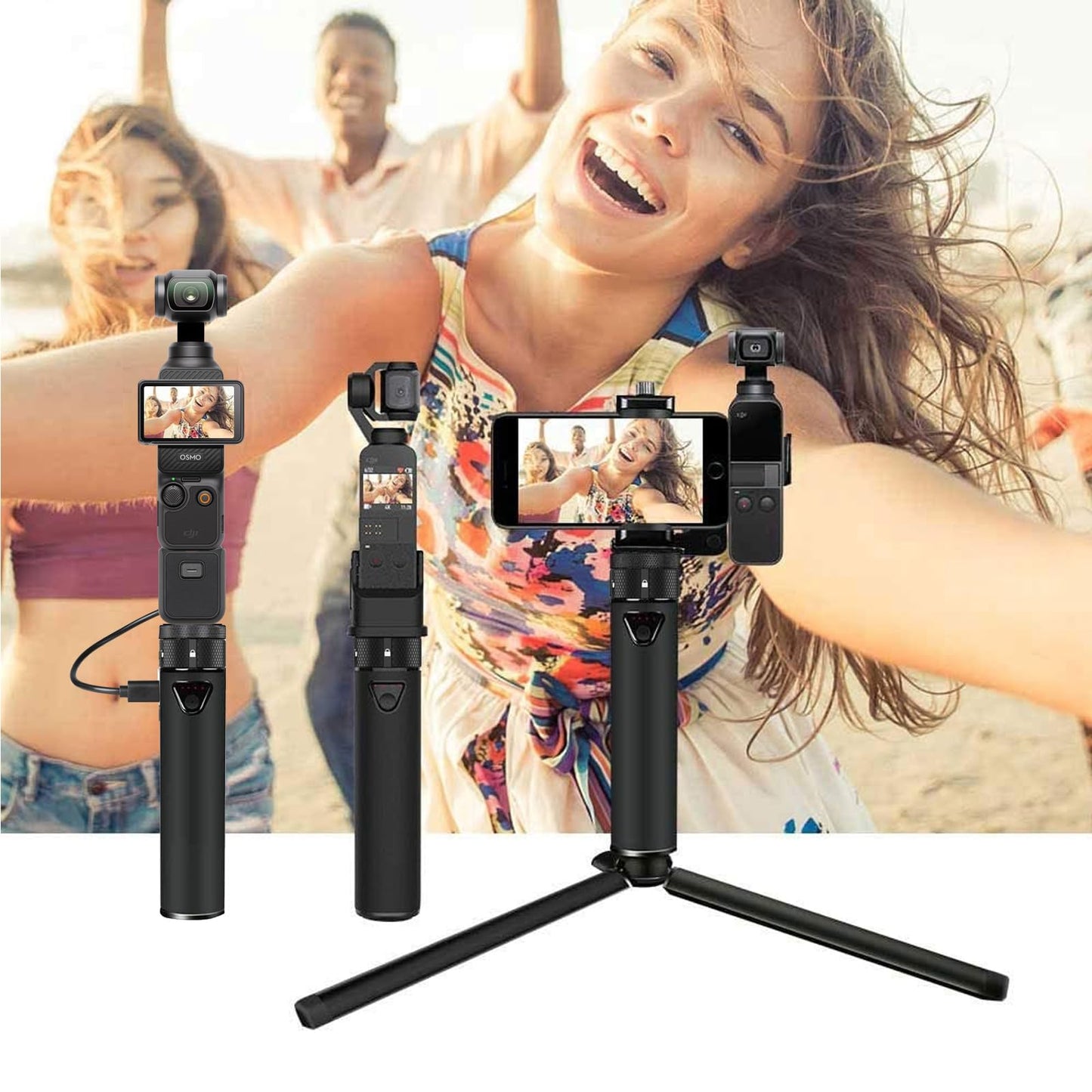 Smatree portable charging station with tripod for DJI OSMO Pocket 2/DJI OSMO Pocket, smartphone holder, accessories for Osmo Pocket and smartphone.