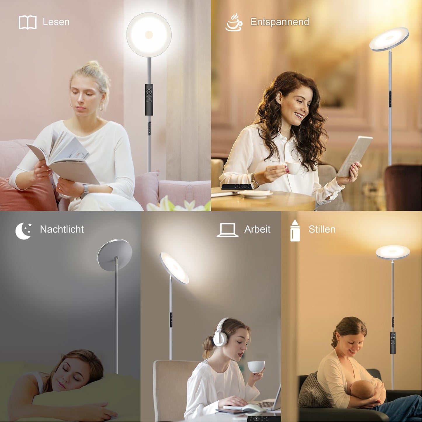 Anten LED floor lamp 30W, dimmable with 4 color temperatures, industrial standing lamp with touch & remote control, suitable for living room, bedroom, gray.