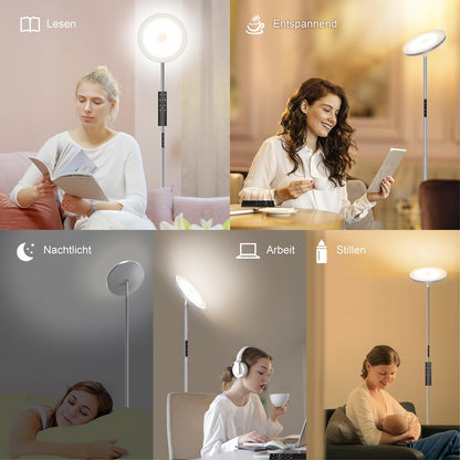 Anten LED floor lamp 30W, dimmable with 4 color temperatures, industrial standing lamp with touch & remote control, suitable for living room, bedroom, gray.