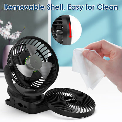 Simpeak 8000mAh Camping Fan Desk Fan, Mini USB Fan Quiet, Clip Fan with Remote Control and LED Light [3 Speed] [720° Rotation] - Black