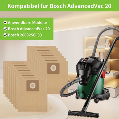 15 paper filter bags for Bosch Advancedvac 20 accessories bag