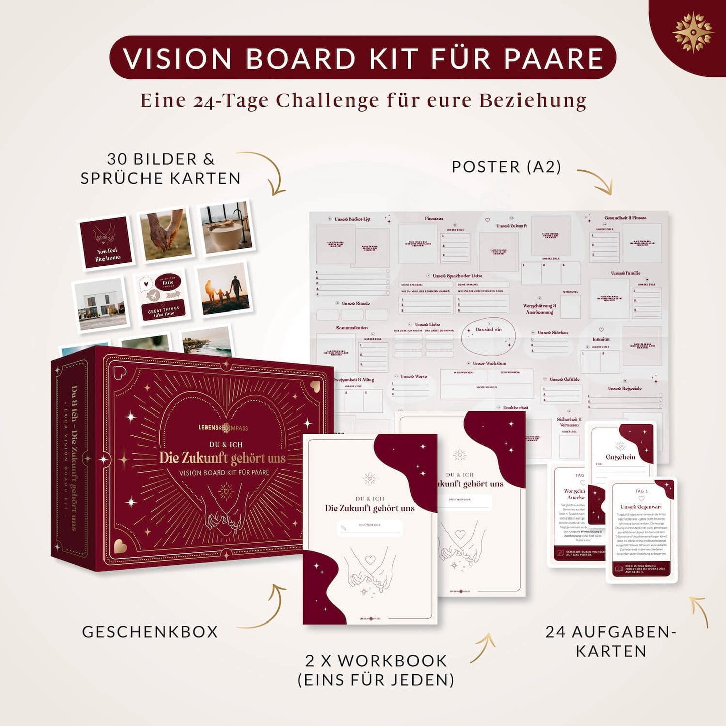 LIFECOMPASS® Vision Board Set & Bucket List for Couples "Our Future" - THE ORIGINAL - Create a shared vision board for your life - for partners and couples, anniversary gift