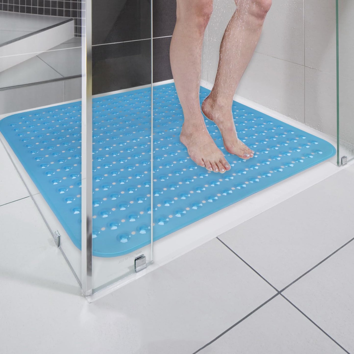Non-slip 80x80 shower mat with suction cups, PVC shower mat with anti-slip features, non-slip shower insert.
