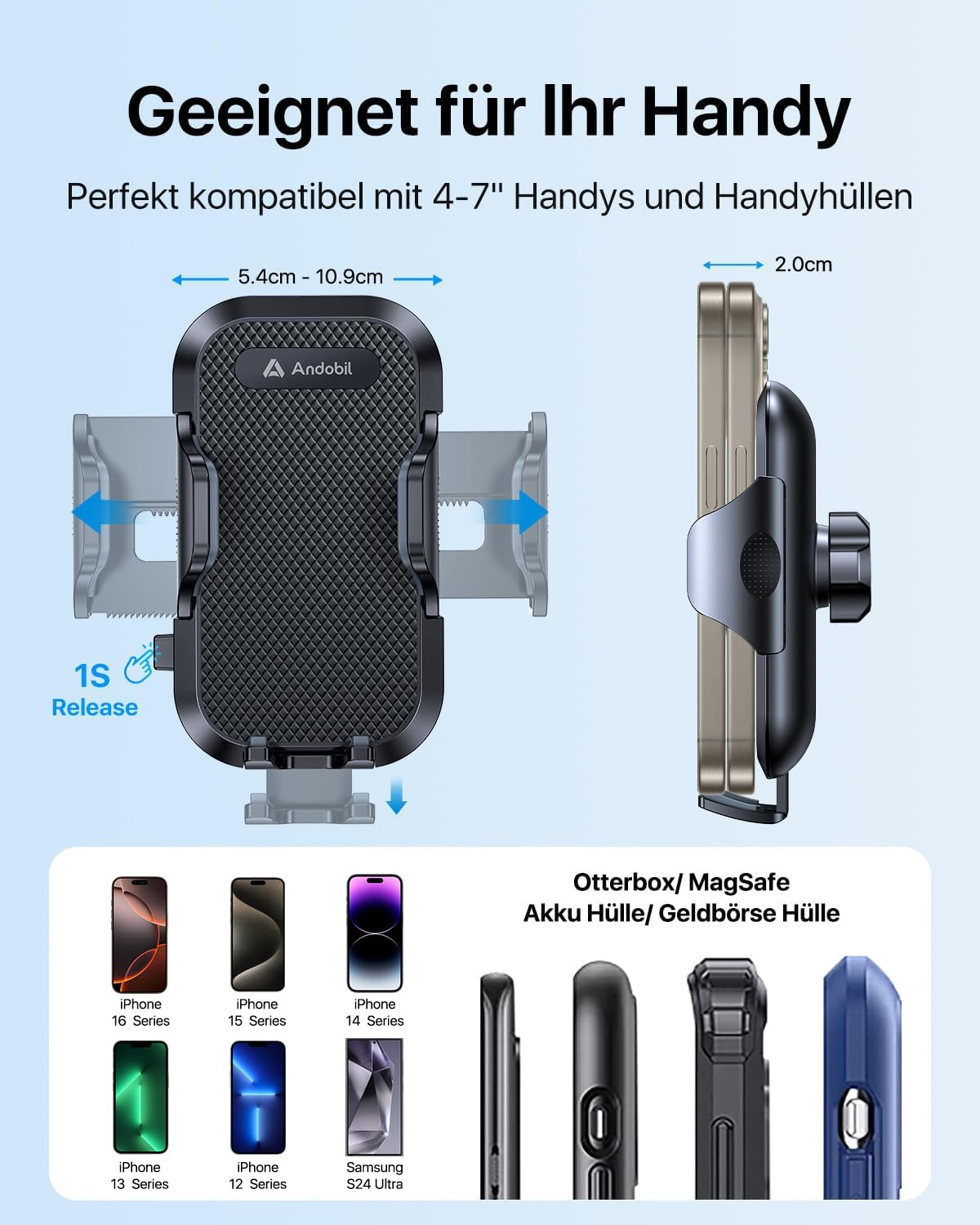 Andobil car phone holder vent phone mount [2025 upgraded vent clip] car phone holder 360° rotation car mount compatible with iPhone 16 15 14 13 11 12 Pro Max Samsung S24 S23 Ultra