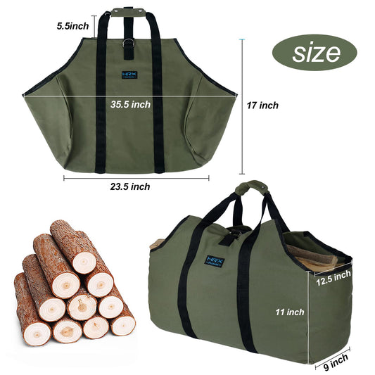 Extra Large Firewood Bag, Waterproof Durable Canvas Wood Basket for Fireplace Wood Bag Carry Bag with Handle for Indoor, Outdoor, Camping (35.5 x 17 inches)