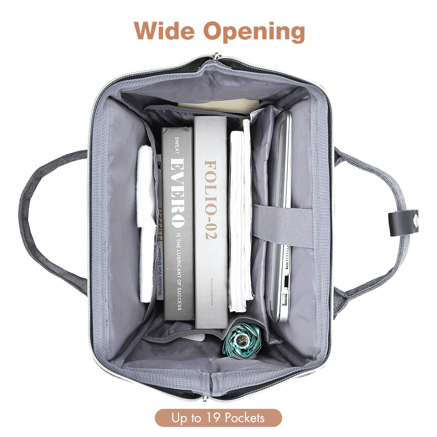 Lekesky backpack designed for women with laptop compartment & anti-theft pocket, fits up to 15.6 inch laptop. Perfect for work or school. (Grey)