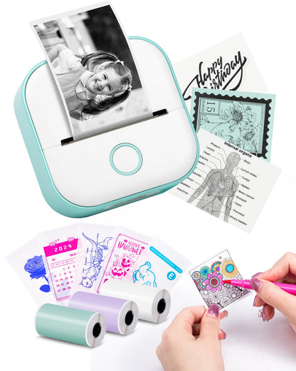 Mini Printer - Tiny Printer T02 Mini Printer for Smartphone Mini Thermal Printer Bluetooth Photo Printer Sticker Printer Label Printer Instant Print for study notes, anatomical diagrams, photos