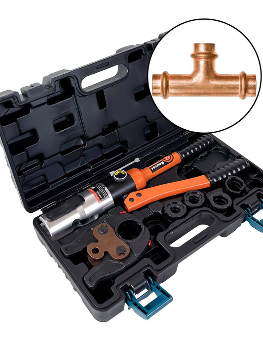 AMZCNC Professional Hydraulic Press Tool V-Contour(SC-Contour) 12-15-18-22-28 Set Press Tool HPZ with 180° rotatable head, for copper pipe, C-steel pipe, stainless steel pipe, jaw inserts V.