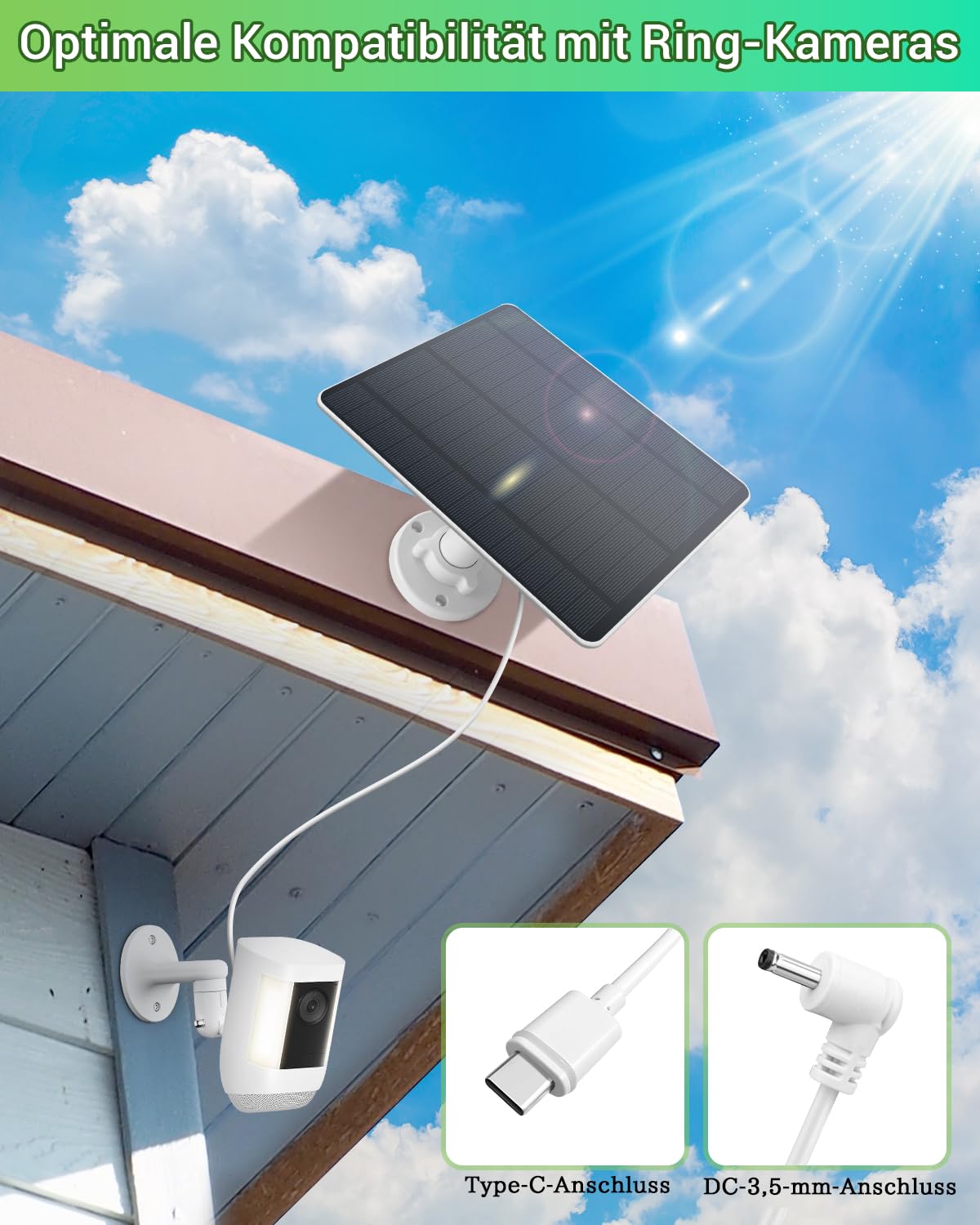 5W Solar Panel for Ring Camera - High performance solar module, IP65 waterproof & durable, solar panel for Ring Stick Up Cam/Pro Battery, Spotlight Cam/Pro/Plus Battery, 360° adjustable bracket (2)