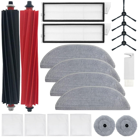 HomeTimes replacement parts for Roborock S8 MaxV Ultra robot vacuum accessories with 2 rubber brushes, 2 HEPA filters, 6 mop pads, 4 side brushes, 4 dust bags, 18 pieces total.
