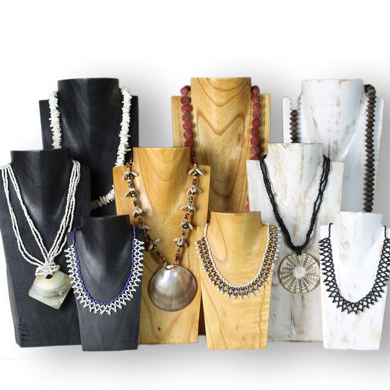 ART-CRAFT wooden necklace stand set of 3, natural wood jewelry display bust in sizes 20-30 - 40cm.